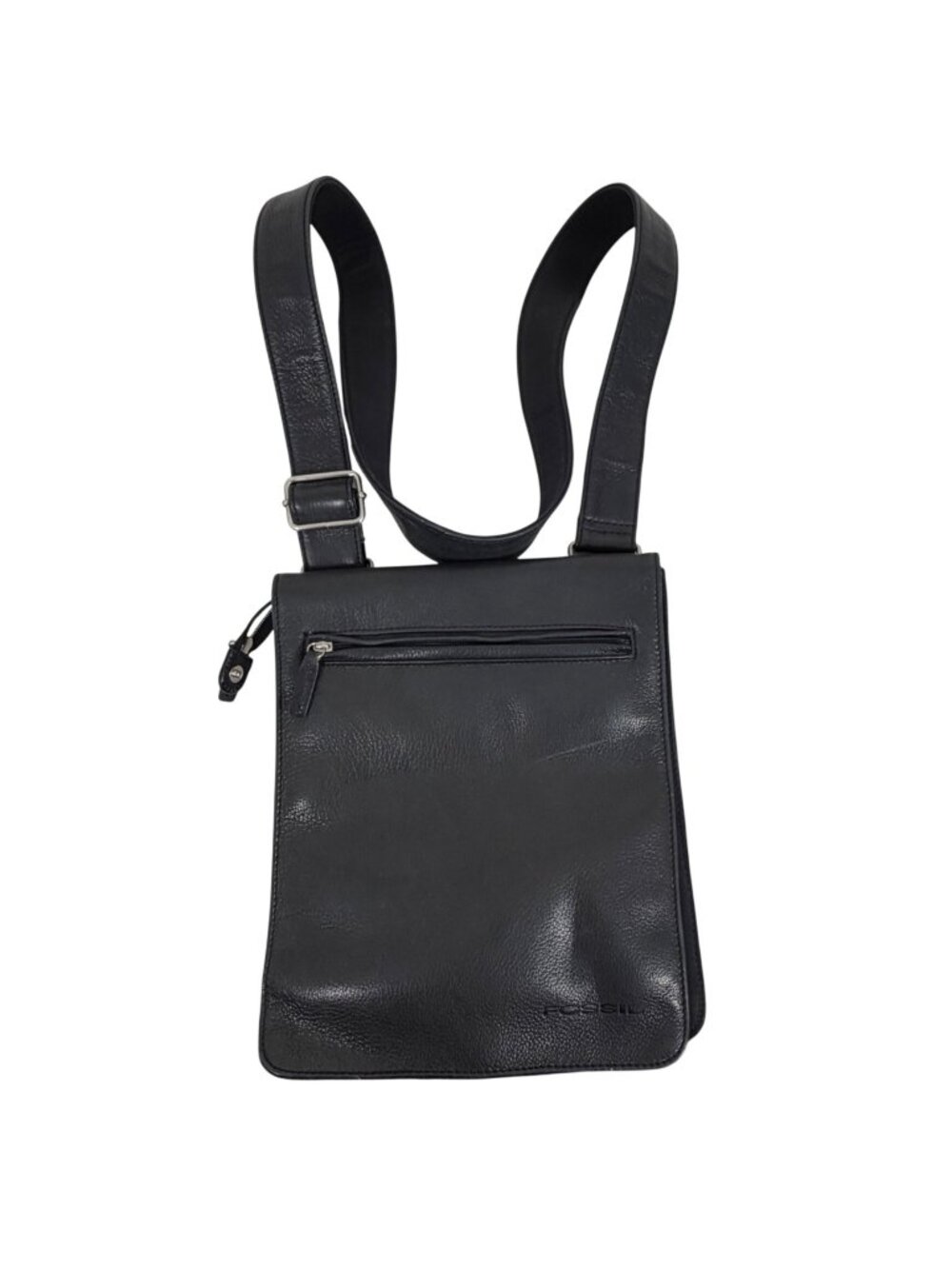 Vintage Fossil Black Pebbled Leather Crossbody Shoulder Messenger Bag Travel